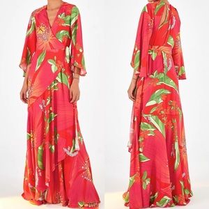 Farm Rio Floral Pink Pietra Wrap Dress